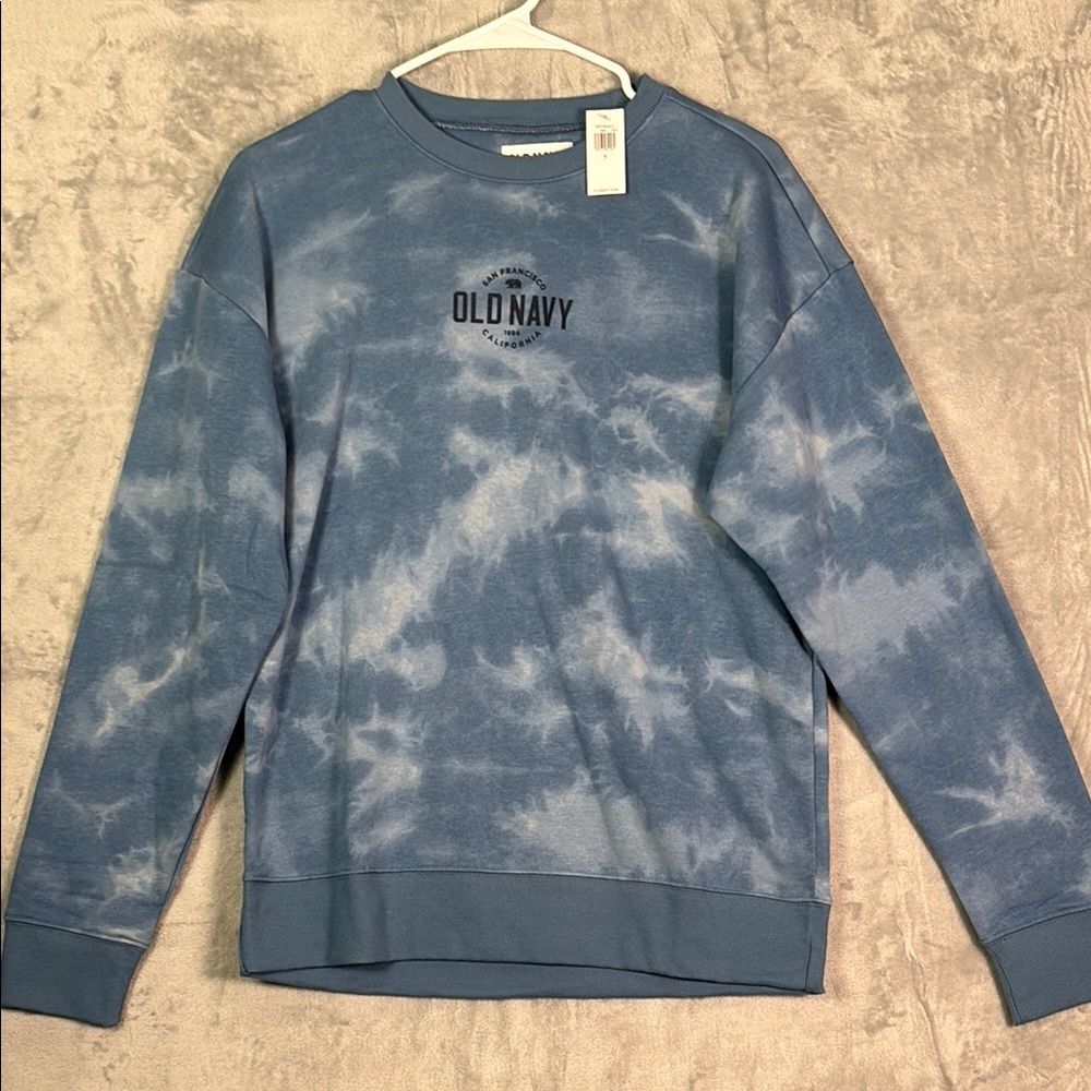 NWT New Blue White Cloud Tie Dye Crewneck Sweatshirt Size Small